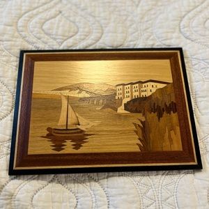 Italian Wooden Plaque Sailboat Ocean Scene